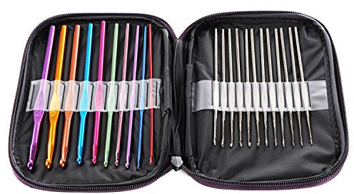 LIHAO 22pcs Aluminium Crochet Hooks Set Multi Colour (12 Sizes)