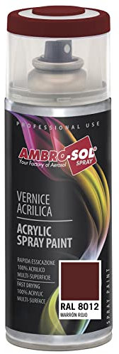 AMBRO-SOL - Pintura acrílica en spray, color Marron Rojo, RAL 8012, resultado profesional en múltiples superficies, exteriores e interiores, 400 ml