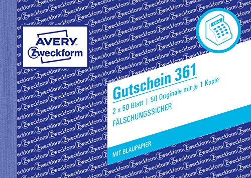 Avery Dennison Zweckform 361 Gutschein A6 Paysage avec 1 papier carbone, 2 x 50 feuilles – Blanc/Jaune