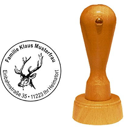 Stempel Hirsch Kopf - mit persönlicher Adresse Ø 40 mm