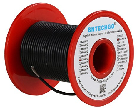 BNTECHGO 22 Gauge Silicone Wire Spool 100 ft Black Flexible 22 AWG Stranded Tinned Copper Wire