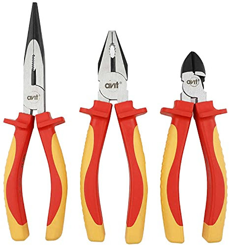 Avit AV06051 - Juego de alicates, 3 piezas, con aislamiento, 1000V