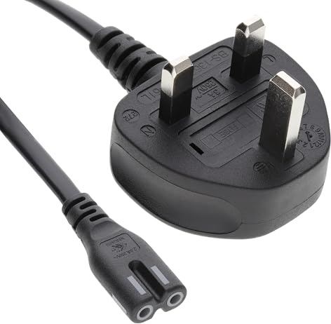 kenable Power Cable UK Plug to C7 Figure 8 Lead | 3A Fused Mains Cord | 0.75mm² | For LED TVs Laptop Power Supplies Audio Equipment | 1m Black