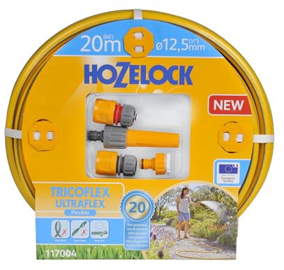 Hozelock Tricoflex Ultraflex Hose Starter Set, Yellow, 12.5 mm x 20 m/2333796