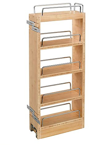 Rev-A-Shelf 8 Pullout Storage Organizer for Wall Kitchen Cabinets, Sliding Adjustable Shelves for Spice Rack or Cans, Wood and Chrome, 448-WC-8C