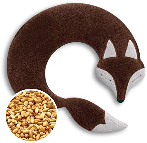 LESCHI Wärmekissen - Körnerkissen für Mikrowelle - Tier Fuchs Dunkelbraun - anschmiegsames Nackenkissen mit Bio Weizen - ideal als Wärmespender im Winter und bei Verspannungen an Nacken Schulter Hals
