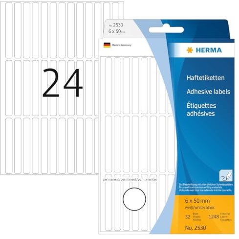 Herma 2530 Étiquettes universelles 6 x 50 mm 1248 pièces Blanc