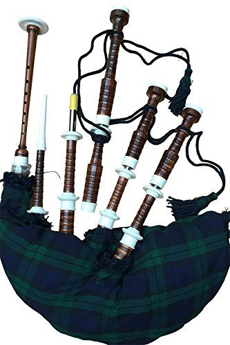 McWilliams PROFESSIONAL SCOTTISH HIGHLAND BAGPIPE IVORY MOUNTS BLACK WATCH TARTAN AND HARDBOX