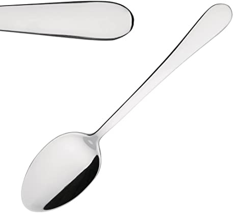Olympia Buckingham Stainless Steel Dessert Spoon. Pack of 12, Size: 180(L) mm, High Polish Finish, Smooth Round Edges, Cake Pastry Spoon Cutlery for Canteen Café Restaurant Bar and Home Use | U880
