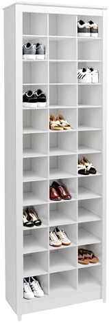 Prepac White Tall Storage Cabinet, Shoe Cabinet, Entryway Furniture with 36 Shoe Cubbies 13D x 23.5 W x 72.5 H