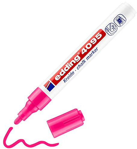 edding 4095 Kreidemarker - neon-pink - 1 Kreidestift - Rundspitze 2-3 mm - Kreidestift für Tafel abwischbar - zum Beschriften von Fenster, Glas, Spiegel - Tafelstift mit deckenden Farben