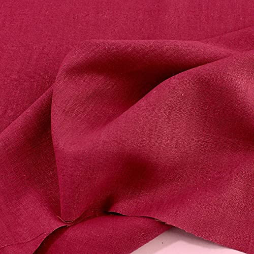 TOLKO 50cm Leinenstoff Meterware Natur Leinentuch für Kleider Hose Rock Bluse Hemd Vorhänge Gardinen Kissen Bettwäsche | 140cm breit | Stoffe zum Nähen Meterware Leinen Stoff kaufen (Himbeer Rot)