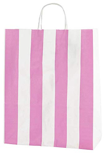 Thepaperbagstore 30 Pink & White Stripe Paper Bags with Handles 25x11x31cm