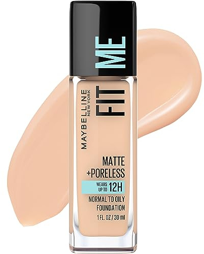 Maybelline Fit Me Matte + Poreless Liquid Oil-Free Foundation Makeup, Creamy Beige, 1 Count (Packaging May Vary)