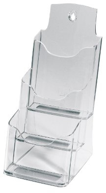 SIGEL LH133 Tisch-Prospekthalter DIN lang-A6 aus Acryl mit 3 Fächern, transparent - Prospektständer