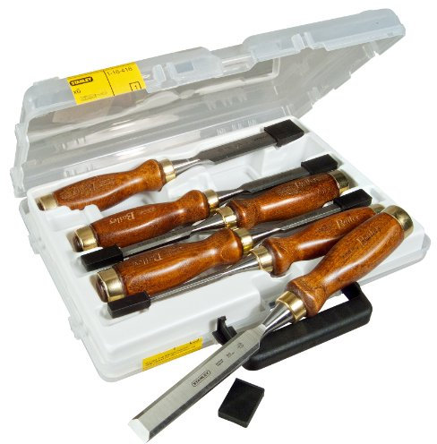 Stanley Bailey Stechbeitel-Set (6-teilig, 6/10/12/16/20/25 mm, nachschärfbar, Kunststoff-Kappe, im Koffer) 1-16-416, Mehrfarbig