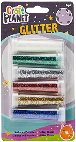 Craft Planet Glitter Shakers 6 Pack, Multicoloured, Pack of 6, for Kids Kids Art & Craft Fun, Embellishments, Sparkle for Crafts
