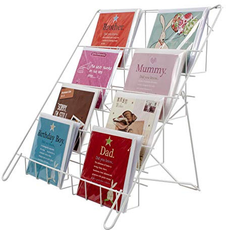 Metal Card Stand - Counter Standing Collapsible Card or Book Display in White (E8W)