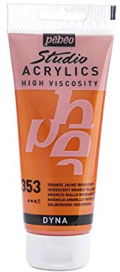 Pébéo - Acrylic Fine Studio Acrylics - Acrylfarbe für Künstler - Farbe für Profis und Anfänger - Leuchtende und pigmentierte Farbe - Orange Gelb Iridescent - 100 ml