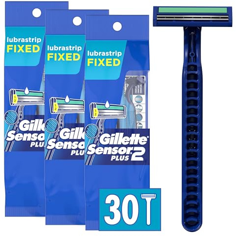 Gillette Sensor2 Plus Fixed Men's Disposable Razor, 10 Count (Pack of 3) Blue