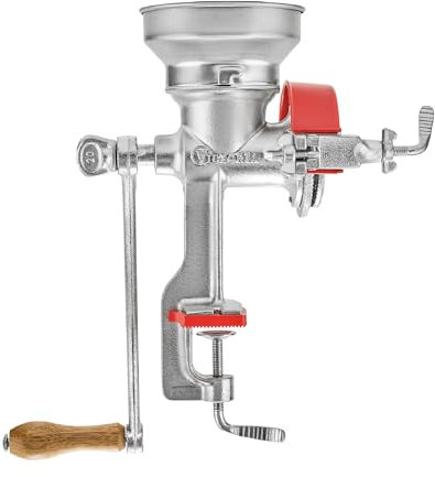 Victoria Getreidemühle Manuelle Gusseiserne Handmühle zum Mahlen von Kaffee, Mais, Hafer, Saatgut, Dicke Einstellbar, Kornmühle mit Niedrigem Trichter und Tischklemme, Grain Grinder