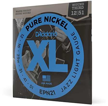 Corde D’Addario EPN21 in nichel puro per chitarra elettrica, Jazz Light, 12-52