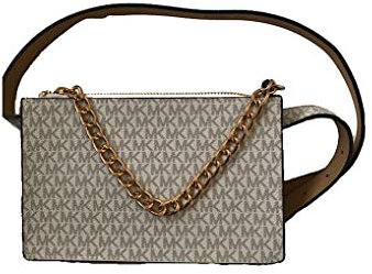 Michael Kors Gürteltasche, Fanny Pack, weiß, 19x12x1 cm, MK-Logo, Goldkette, Druckknöpfe und Reißverschluß, Gr.L