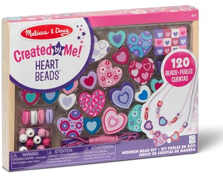 Melissa & Doug - Kit Bracelet Et Colliers De 120 Perles Coeurs En Bois - Fabrication De Bijoux Colliers Bracelets - Jouet En Bois - Activité Manuelle Enfant - Loisir Créatif - Cadeau Enfant 4 Ans Et +