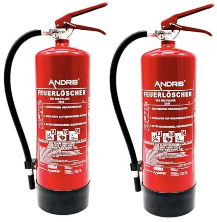 2X 6kg ABC Pulver Feuerlöscher mit Manometer EN 3 inkl. Wandhalterung, ANDRIS® Prüfnachweis & ISO Feuerlöscher-Symbolschild Folie