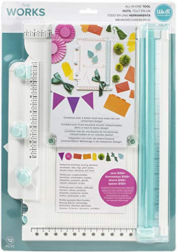 We R Memory Keepers The Works All-In-One Tool, 12-teiliges Werkzeug zum Basteln mit Papier, Scrapbooking, Karten gestalten, Briefumschläge Falten, Stempeln, Schleife Binden und mehr