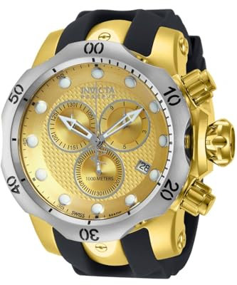 INVICTA Venom Herren-Quarzuhr mit gelbem Zifferblatt, Chronograph-Anzeige auf schwarzem PU-Armband, 16151, gelb/schwarz, Gurt