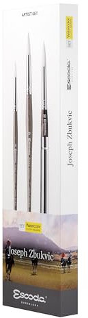 ESCODA Set 3 Aquarellpinsel - Nr. 8, Nr. 10, Nr. 12 Rund Spitz Kunsthaar Set 1 Joseph Zbukvic Serie Perla Profesionell Handgefertigt in Barcelona.