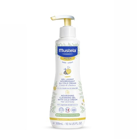Mustela Gel Nettoyant Nourrissant CC, Cold Cream naturel,corps et cheveux,bébé et toute la famille -Nettoyant quotidien,spécifique pour les peaux sèches, 95% d'ingrédients d'origine naturelle(300ml)