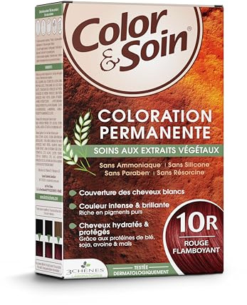 Les 3 Chênes Color & Soin 10R – Rouge Flamboyant – Coloration Permanente Cheveux Femme Sans Ammoniaque – Soin Naturel Brillance Durable – Couvre 100% Cheveux Blancs