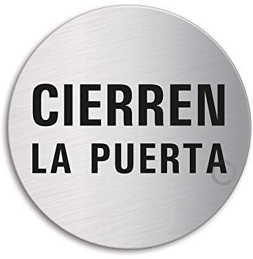 Placa de Puerta – Cierren la Puerta | Ø 75 mm Letrero acero inoxidable cepillado mate fino auto adhesivo Ofform Design No. 39134
