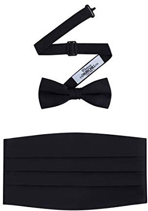 S.H. Churchill & Co. Formelles Herren-Fliegen- und Kummerbund-Set aus Satin, Schwarz, Einheitsgröße