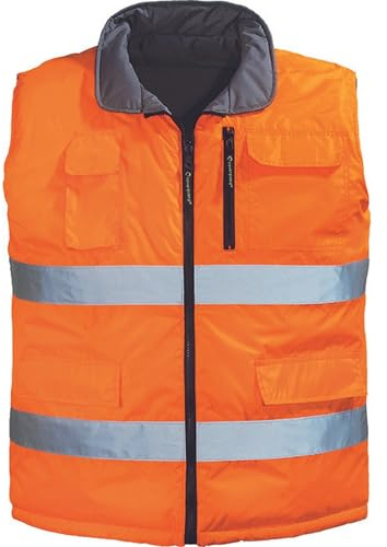 Euro protection – Gilet réversible haute visibilité en polyester imperméable spalmato polyuréthane. 5 poches. Couleurs Différents réversible gris. - Orange -