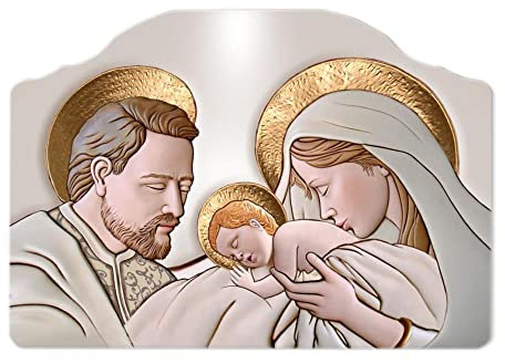 Lupia - Quadro Moderno Capezzale The Kiss Ceramic Sacra Famiglia, Stampa su Pannello in Legno Ecologico, su tavola Lavorata, Artigianale Made in Italy, Multicolore, 46x65 cm, Legno