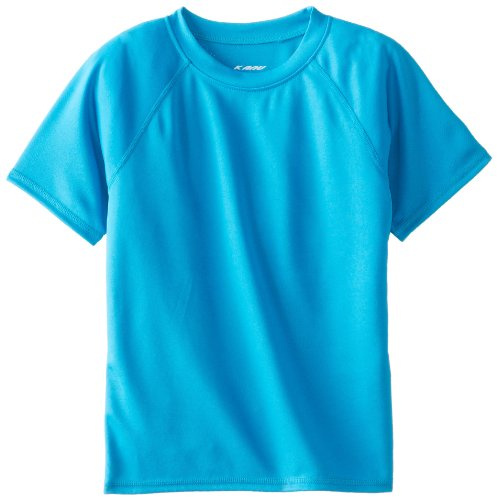 Kanu Surf Boys' Short Sleeve UPF 50+ Rashguard Swim Shirt, Solid Aqua, Small (8)
