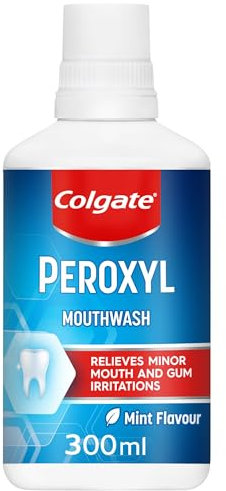 Colgate Peroxyl Antiseptic Mint Flavour 300ml Mouthwash, Relieves Minor Mouth and Gum Irritations, (Pack of 1)