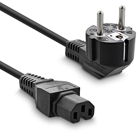 InLine Netzkabel Schukostecker gewinkelt auf Warmgeraetestecker C15 schwarz 1m