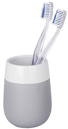 WENKO Gobelet Malta Gris/Blanc céramique - Porte-Brosse à Dents pour la Brosse à Dents et Le Dentifrice, Céramique, 8 x 11 x 8 cm, Gris