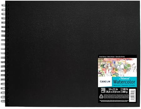 Canson Artist Series Montval Watercolor Paper, Wirebound Pad, 14x11 inches, 20 Sheets (140lb/300g) - Artist Paper for Adults and Students - Watercolors, Mixed Media, Markers and Art Journaling