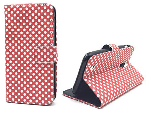 König Design Handyhülle Kompatibel mit Huawei Y625 Handytasche Schutzhülle Tasche Flip Case mit Kreditkartenfächern - Polka Dot Weiße Punkte Rot