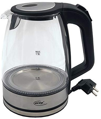 Elta Glas Wasserkocher Blue Light GWK-2200.2 (1,8 L, blaue LED Beleuchtung, 2200 Watt, STRIX, Abschaltautomatik, verdecktes Heizelement)