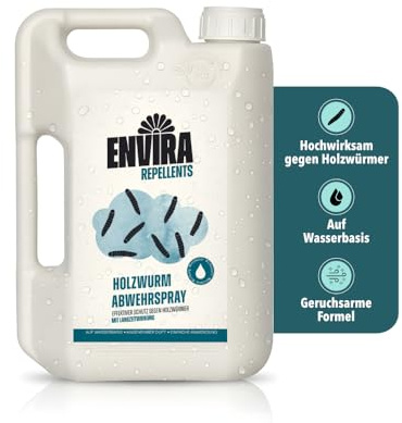 Envira Holzwurm Abwehrspray 2 Liter - Spray mit Langzeitwirkung gegen Holzbock & Holzwurm - Mittel gegen Holzwürmer für innen - Effektives Holzwurmmittel & Holzwurmschutz