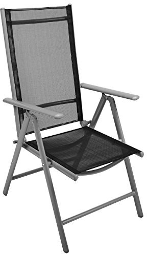 Nexos Stuhl, Klappstuhl, Gartenstuhl, Hochlehner für Terrasse, Balkon Camping Festival, aus Aluminium verstellbar, leicht, stabil, schwarz