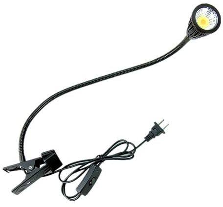 QUANS 5W 3 Colors LED COB Clip on Light Black 19.68 INCH 50 CM Tube Desk Flexible Table Bed Lamp Work Home Design Lighting 110V 220V 85-265VAC with US Plug Switch on Off 500LM (Black)