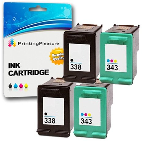 Printing Pleasure 4 Druckerpatronen für HP OfficeJet 100 150 Mobile 6210 7310 H470 K7100 PSC 1610 2355 DeskJet 460c 5740 Photosmart 8150 C3180 | kompatibel zu HP 338 (C8765EE) & HP 343 (C8766EE)