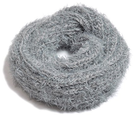 Super Soft Solid Color Winter Rib Knit Fur Thick Infinity Loop Circle Scarf, Grey
